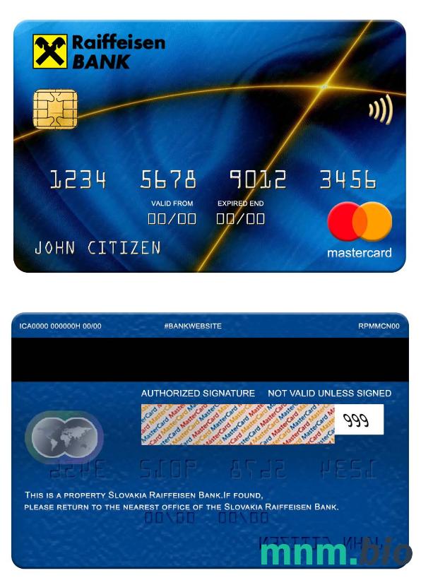 Slovakia Raiffeisen Bank przykład karty mastercard w formacie PSD